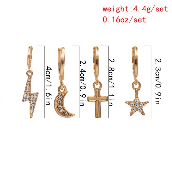 Stars Cross 4 Huggie Earrings Set - Picture 3 of 8